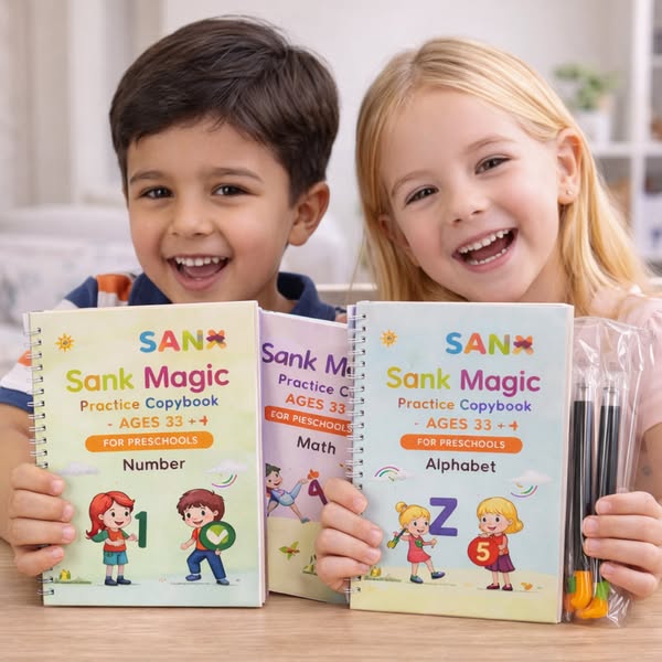 4-in-1 Magic Copybook Set for Kids (3+) – Reusable Writing Practice Books