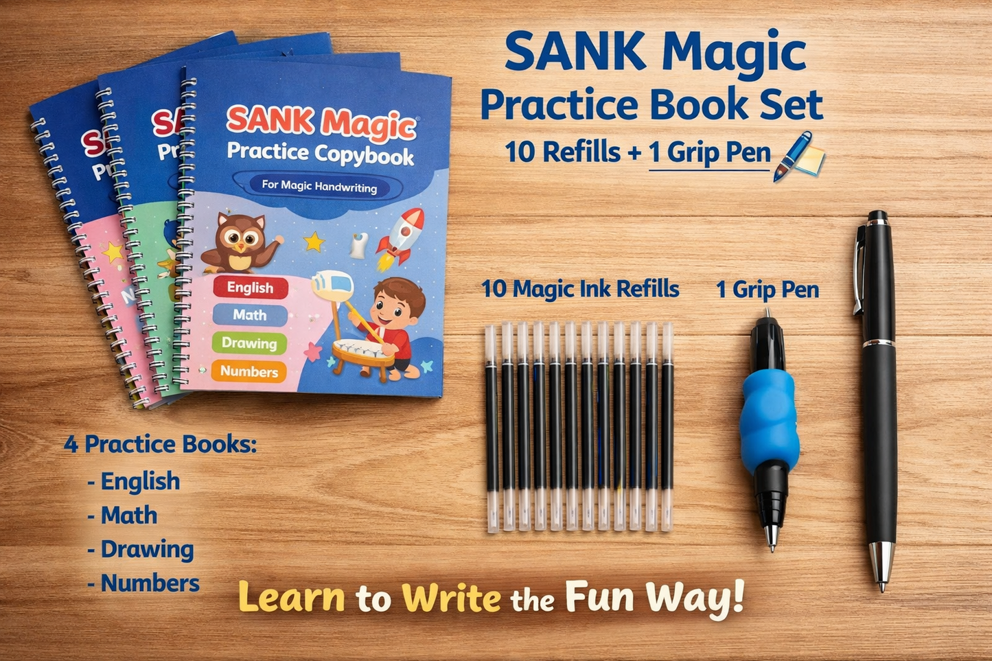 4-in-1 Magic Copybook Set for Kids (3+) – Reusable Writing Practice Books