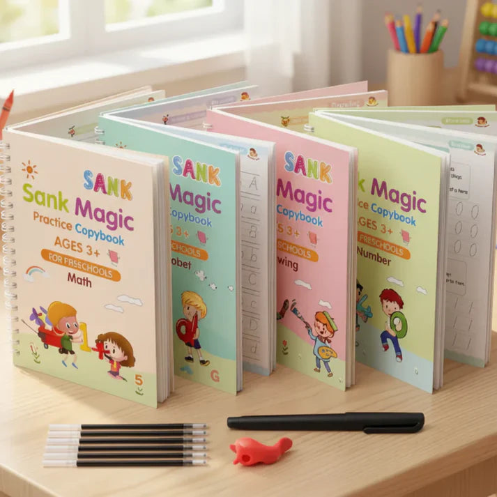 4-in-1 Magic Copybook Set for Kids (3+) – Reusable Writing Practice Books